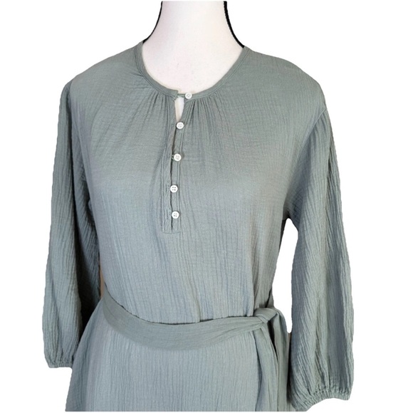 LÉGOE HERITAGE Mayfield Maternity Dress Sage Green Cotton Pockets  Slits SZ *0 - Picture 5 of 10